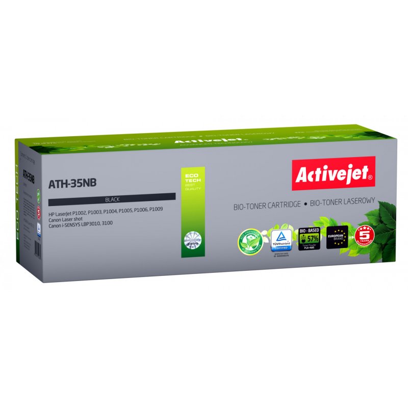 Activejet BIO Toner ATH-35NB pour imprimantes HP, Canon, Remplacement HP 35A CB435A, Canon CRG-712 Suprême 1800
