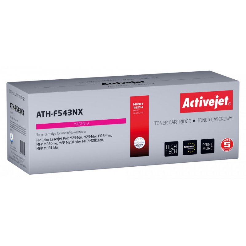 Activejet Cartouche de toner ATH-F543NX pour imprimantes HP Remplacement HP 540 CF543X Suprême 2500 pages magenta