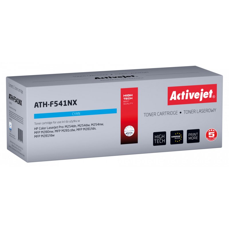 Activejet Cartouche de toner ATH-F541NX pour imprimantes HP Remplacement HP 540 CF541X Suprême 2500 pages bleu