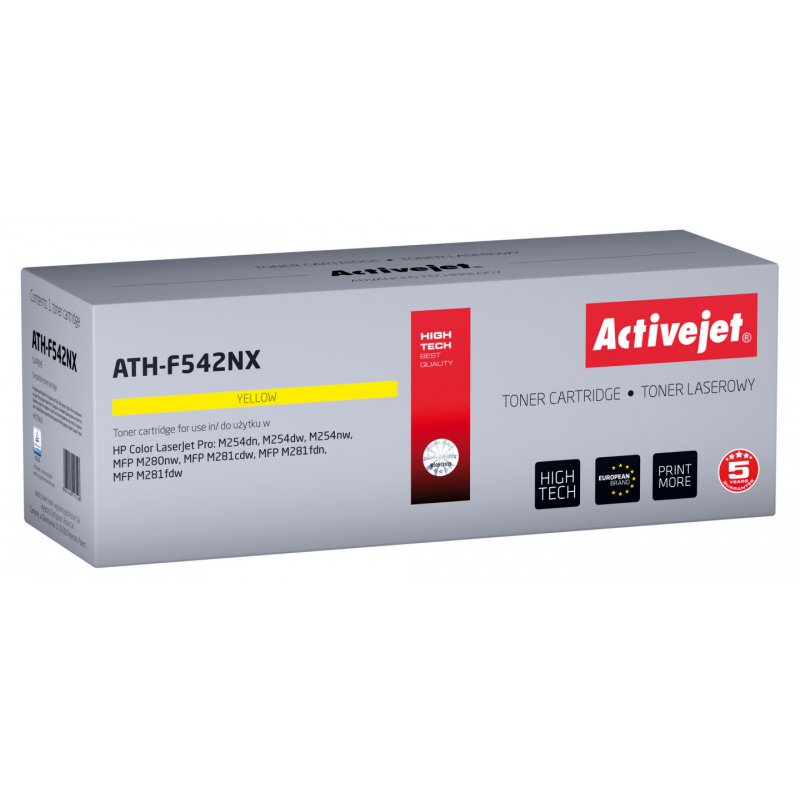 Activejet Cartouche de toner ATH-F542NX pour imprimantes HP Remplacement HP 540 CF542X Suprême 2500 pages jaune