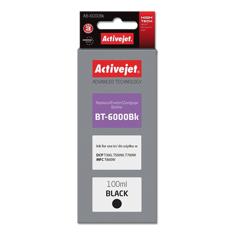 Activejet Encre AB-6000Bk (remplacement Brother BT-6000BK Suprême 100 ml noir)
