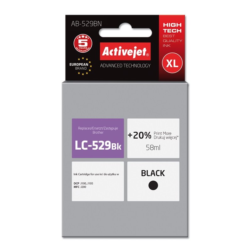 Activejet Encre AB-529BN (remplacement Brother LC529BK Suprême 58 ml noir)