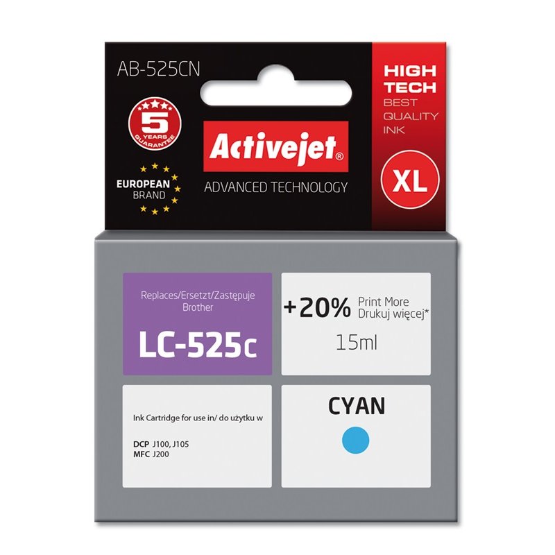 Activejet Encre AB-525CN (remplacement Brother LC525C Suprême 15 ml bleu)