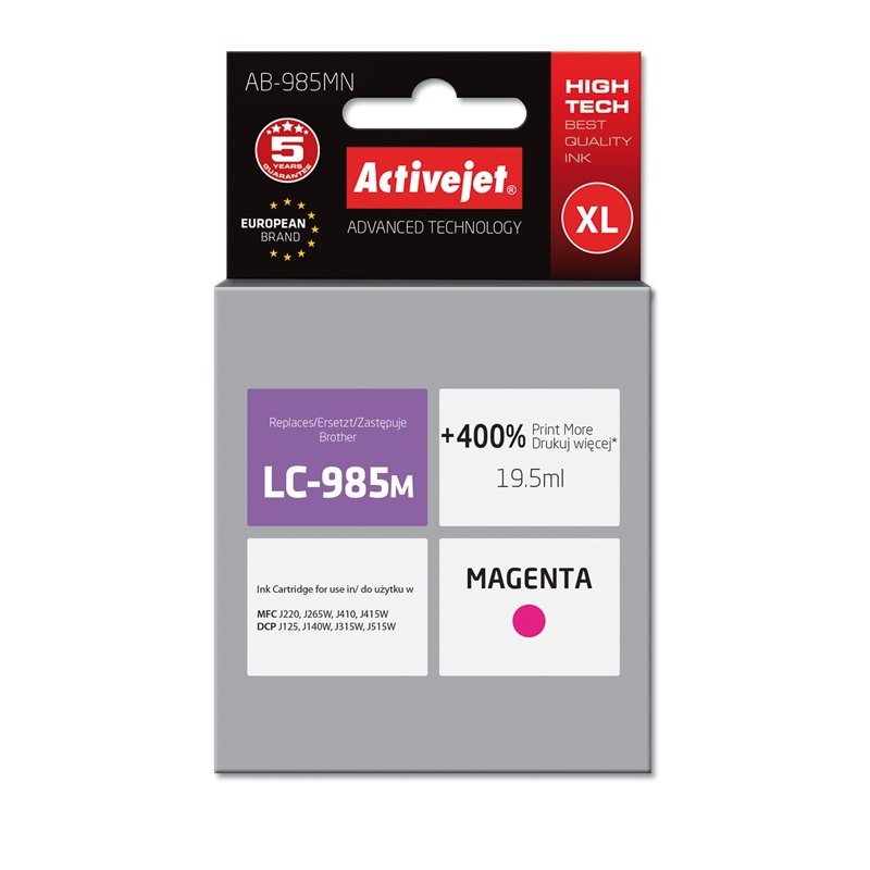 Activejet Encre AB-985MN (remplacement Brother LC985M Supreme 19,5 ml rouge)