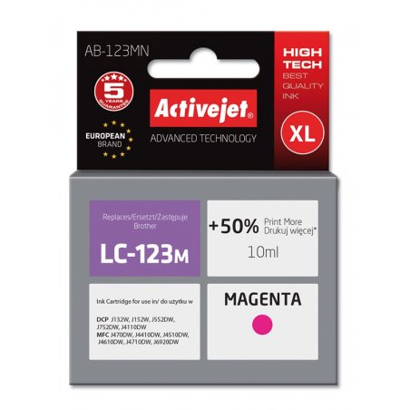 Activejet Encre AB-123MN (remplacement Brother LC123M/121M Supreme 10 ml rouge)