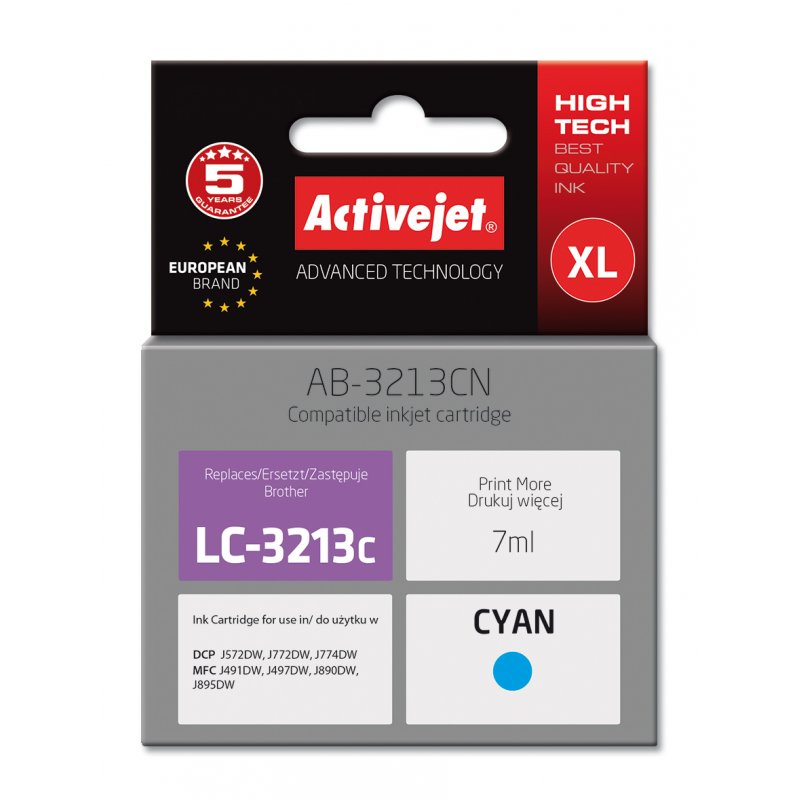 Activejet AB-3213CN printer ink for Brother, Brother LC3213C replacement Supreme 7 ml cyan