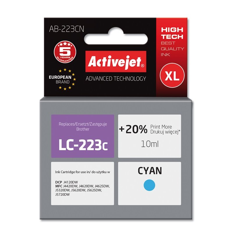 Activejet Encre AB-223CN (remplacement Brother LC223C Suprême 10 ml bleu)