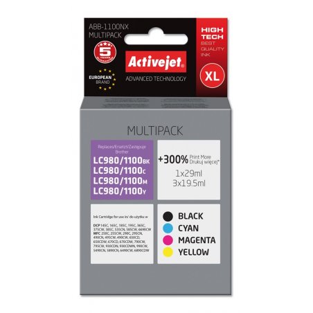 Activejet ABB-1100NX Ink cartridge (replacement for Brother LC1100/980 Supreme 1 x 29 ml 3 x 19.5 ml black magenta