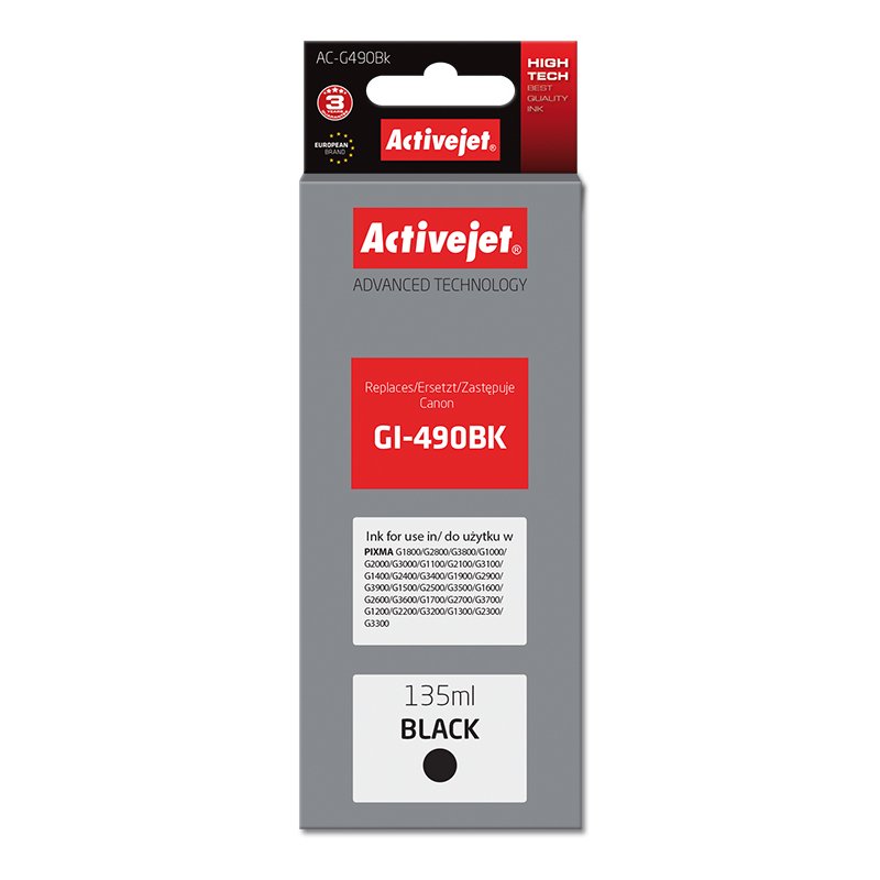 Activejet AC-G490Bk Ink cartridge (replacement for Canon GI-490BK Supreme 135 ml 6000 pages black)