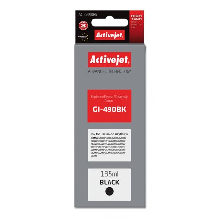 Activejet AC-G490Bk Ink cartridge (replacement for Canon GI-490BK Supreme 135 ml 6000 pages black)