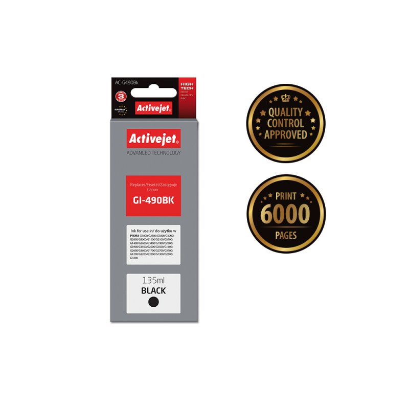 Activejet AC-G490Bk Ink cartridge (replacement for Canon GI-490BK Supreme 135 ml 6000 pages black)