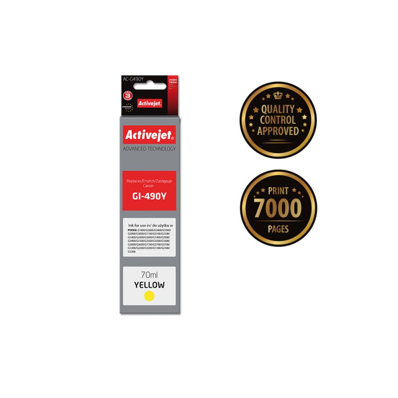 Activejet AC-G490Y ink for Canon printer Canon GI-490Y replacement Supreme 70 ml yellow