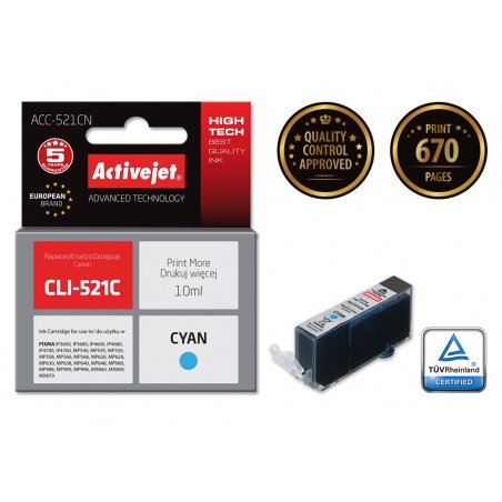 Activejet ACC-521CN ink (replacement for Canon CLI-521C Supreme 10 ml cyan)