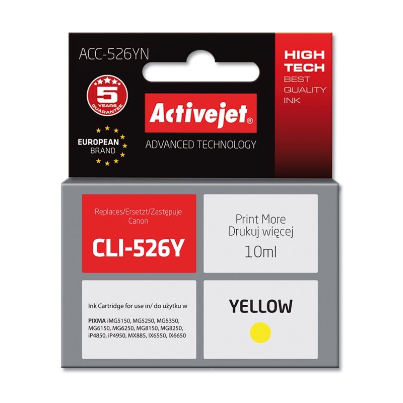 Activejet Encre ACC-526YN (remplacement Canon CLI-526Y Suprême 10 ml jaune)