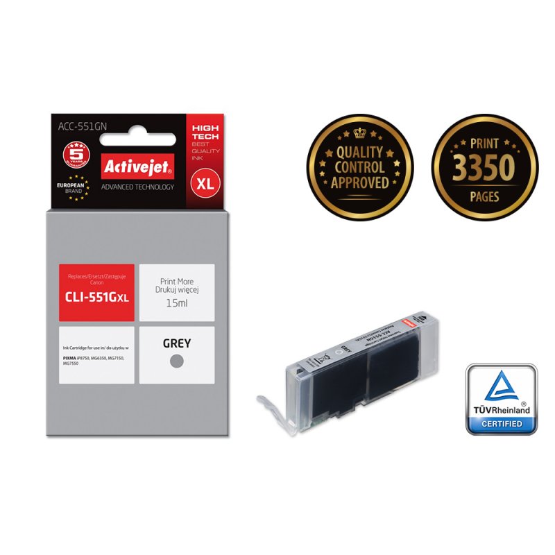 Activejet ACC-551GN ink for Canon printer Canon CLI-551G replacement Supreme 15 ml grey