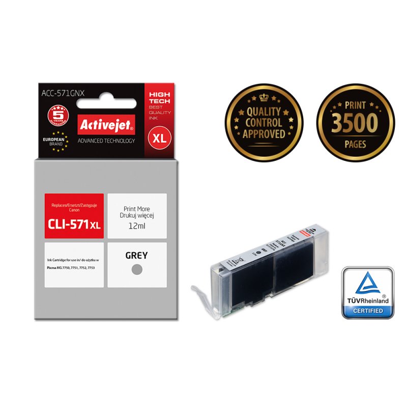 Activejet ACC-571GNX ink (replacement for Canon CLI-571G XL Supreme 12 ml grey)