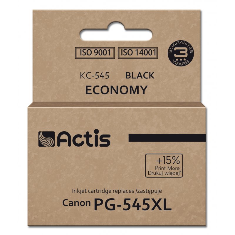 Actis KH-303BKR ink for Canon printer, replacement for Canon PG-545XL Supreme 15ml 207 pages black. Prints 15% more