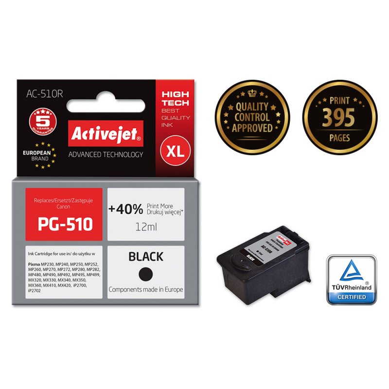 Activejet Encre AC-510R (remplacement de Canon PG-510 Premium 12 ml noir)