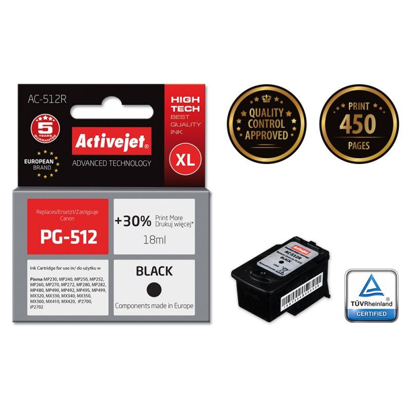 Activejet AC-512R ink (replacement for Canon PG-512 Premium 18 ml black)