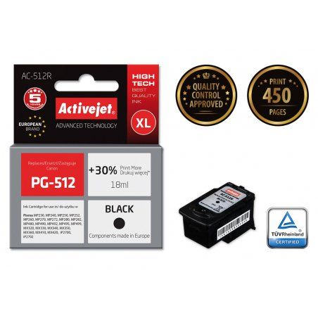 Activejet Encre AC-512R (remplacement de Canon PG-512 Premium 18 ml noir)