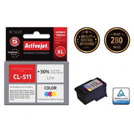 Activejet Encre AC-511R (remplacement Canon CL-511 Premium 12 ml couleur)
