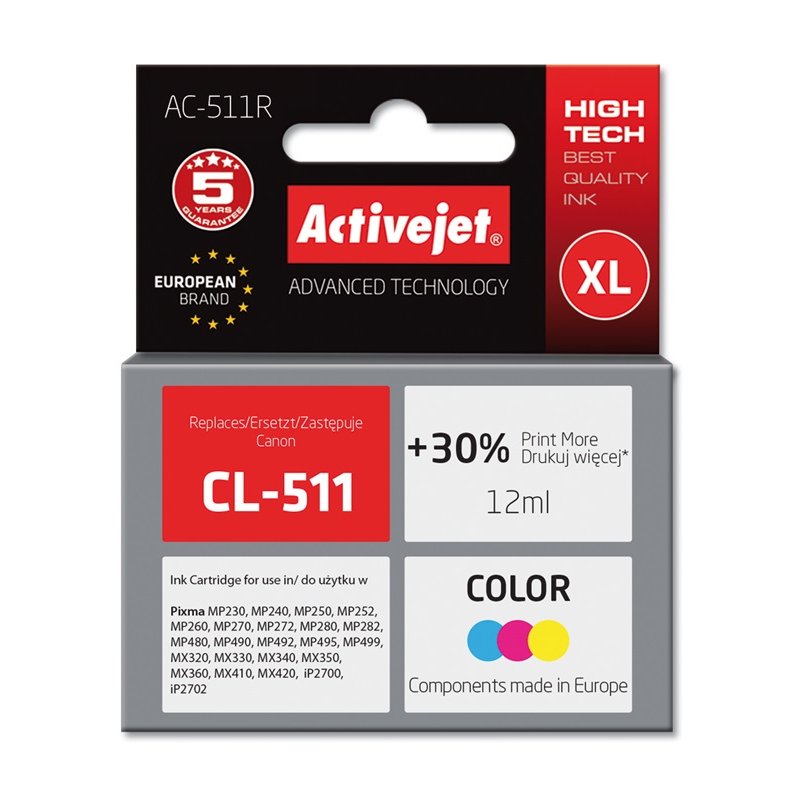 Activejet Encre AC-511R (remplacement Canon CL-511 Premium 12 ml couleur)