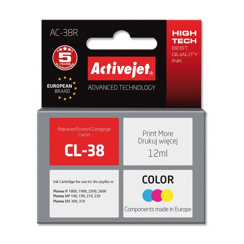 Activejet AC-38R Ink cartridge (replacement for Canon CL-38 Premium 12 ml color)