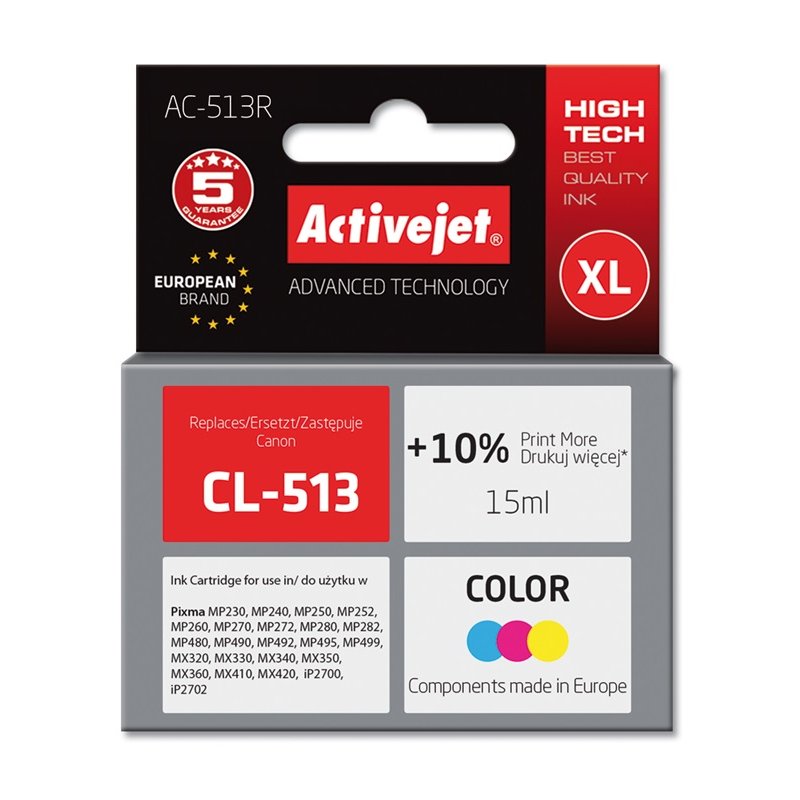Activejet Encre AC-513R (remplacement Canon CL-513 Premium 15 ml couleur)