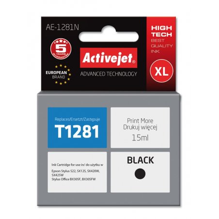 Activejet Encre AE-1281N (remplacement Epson T1281 Suprême 15 ml noir)