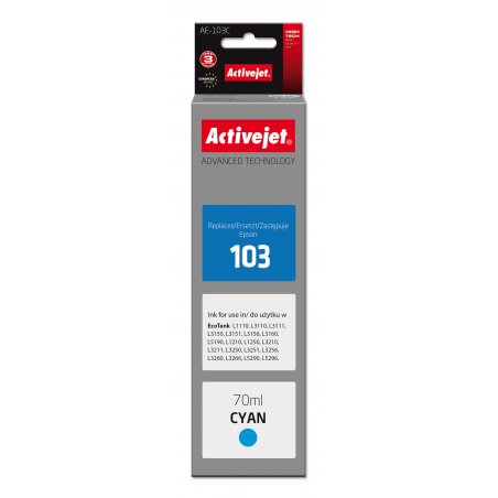 Activejet AE-103C Ink Cartridge (replacement for Epson 103 C13T00S24A Supreme 70 ml cyan)