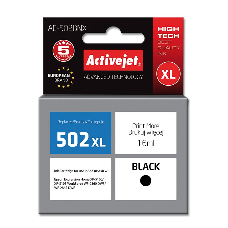 Activejet Encre AE-502BNX (remplacement Epson 502XL W14010 Suprême 16 ml noir)
