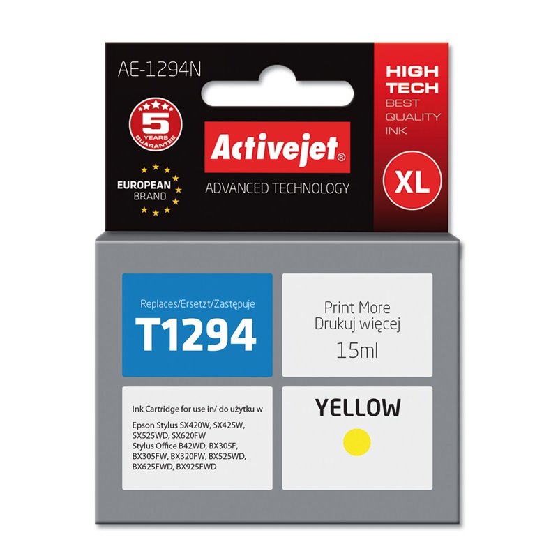 Activejet Encre AE-1294N (cartouche pour Epson T1294 Supreme 15 ml jaune)