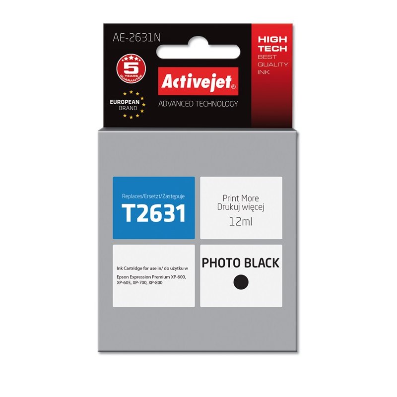 Activejet Encre AE-2631N (remplacement Epson 26 T2631 Suprême 12 ml noir)