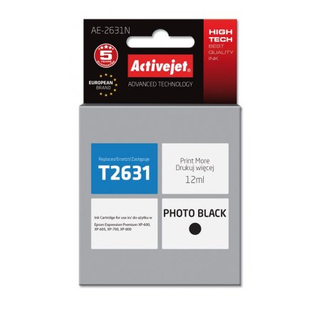 Activejet Encre AE-2631N (remplacement Epson 26 T2631 Suprême 12 ml noir)