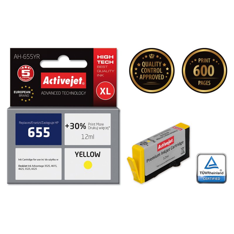 Activejet AH-655YR ink for HP printer HP 655 CZ112AE replacement Premium 12 ml yellow