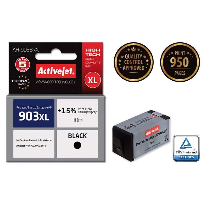 Activejet Encre AH-903BRX (remplacement HP 903XL T6M15AE Premium 30 ml noir)