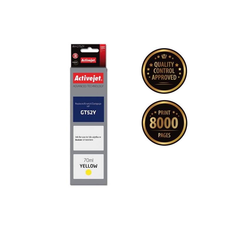 Activejet Encre AH-GT52Y (remplacement HP GT52Y M0H56AE Suprême 70 ml jaune)