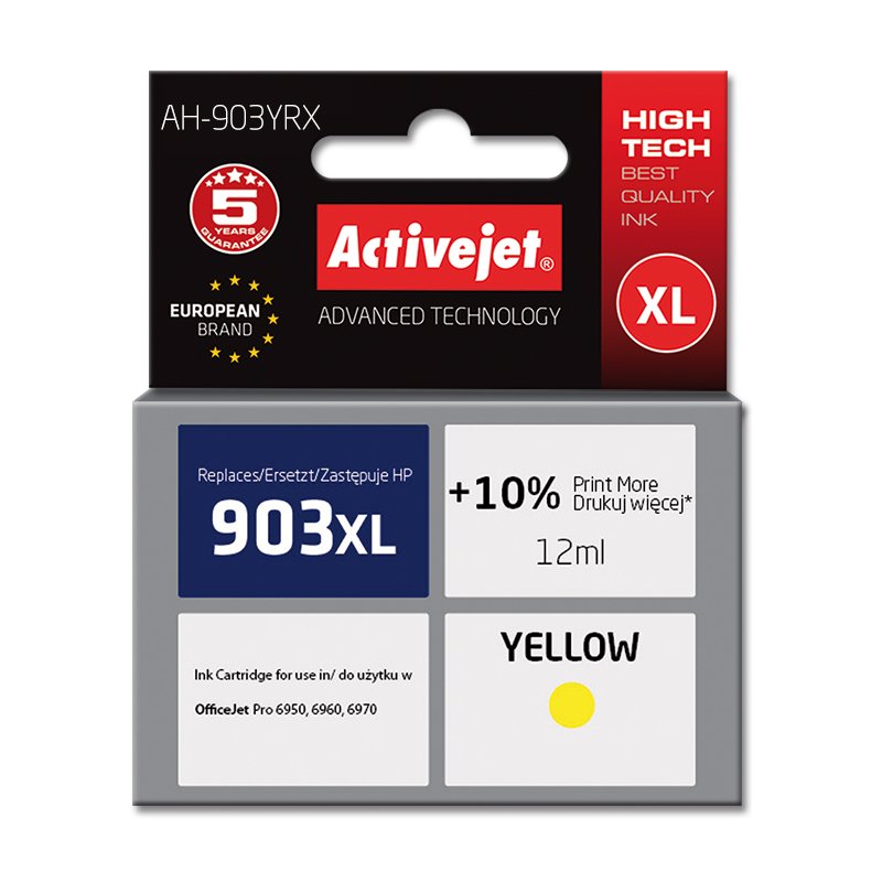 Activejet Encre AH-903YRX (remplacement HP 903XL T6M11AE Premium 12 ml jaune)