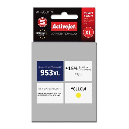 Activejet AH-953YRX ink for HP printer HP 953XL F6U18AE replacement Premium 25 ml yellow