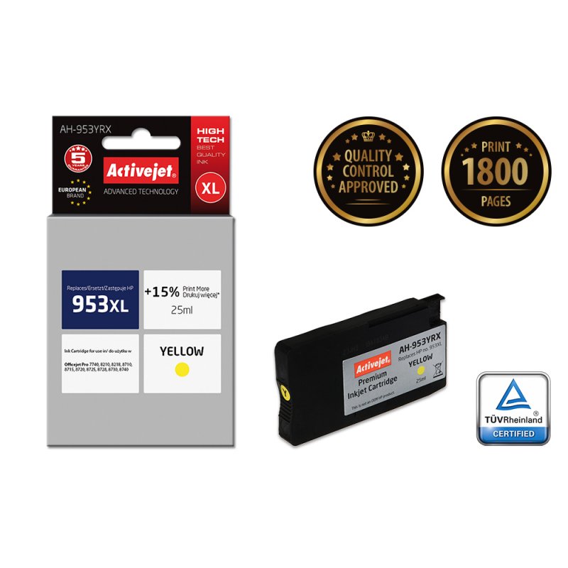Activejet AH-953YRX ink for HP printer HP 953XL F6U18AE replacement Premium 25 ml yellow