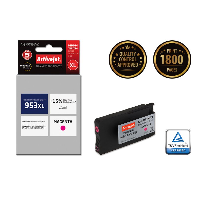 Activejet Encre AH-953MRX (remplacement HP 953XL F6U17AE Premium 25 ml rouge)