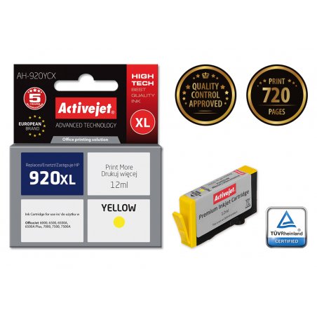 Activejet AH-920YCX HP Printer Ink Compatible for HP 920XL CD974AE Premium 12 ml yellow.