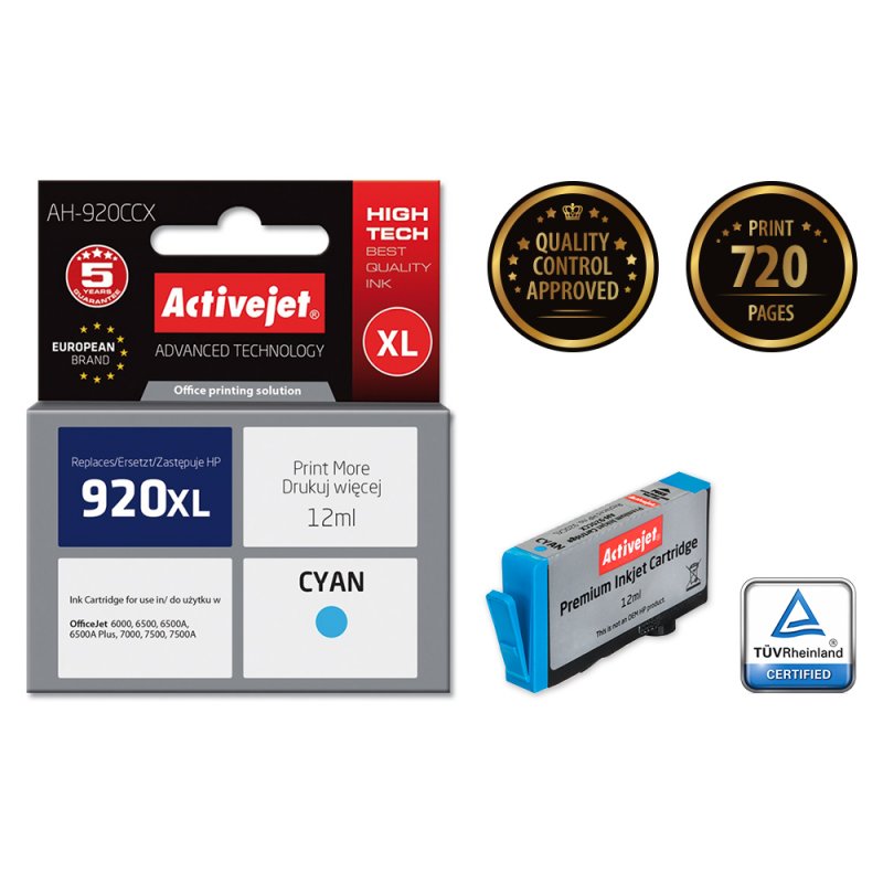 Activejet AH-920CCX HP Printer Ink Compatible with HP 920XL CD972AE Premium 12 ml blue.