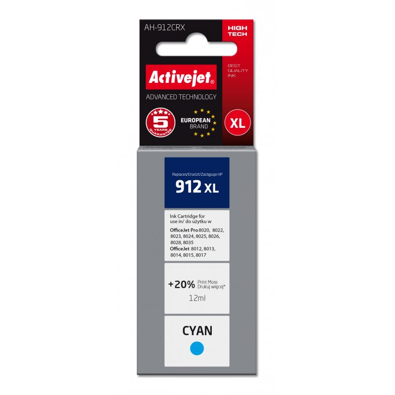 Activejet AH-912CRX encre pour imprimantes HP, remplacement HP 912XL 3YL81AE Premium 990 pages bleu