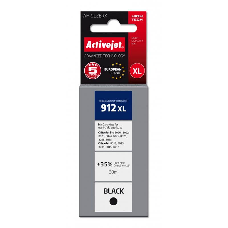 Activejet AH-912BRX encre pour imprimantes HP, Remplacement HP 912XL 3YL84AE Premium 1100 pages noir