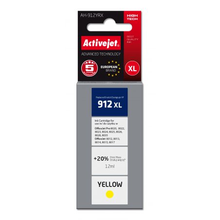 Activejet AH-912YRX Ink Cartridge (replacement for HP 912XL 3YL83AE Premium 990 pages 12 ml yellow)