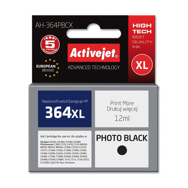 Activejet AH-364PBCX HP Printer Ink Compatible with HP 364XL CB322EE Premium 12 ml black photo.