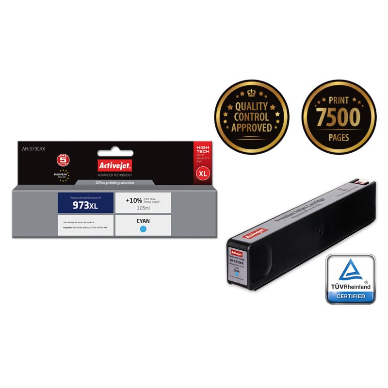Activejet Encre AH-973CRX (remplacement de HP 973XL F6T81AE Premium 105 ml bleu)