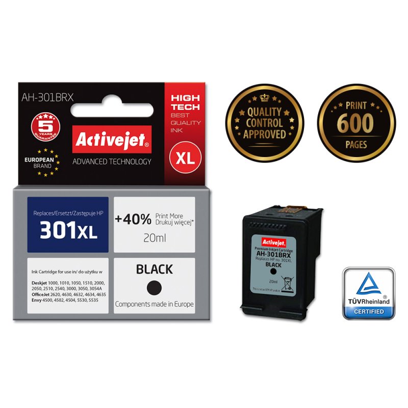 Activejet AH-301BRX ink (replacement for HP 301XL CH563EE Premium 20 ml black)