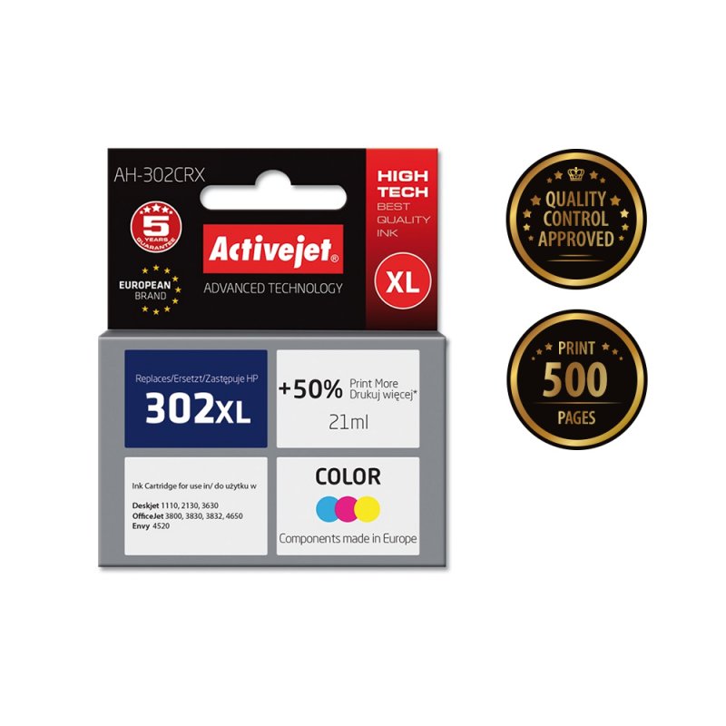 Activejet AH-302CRX ink for HP printer HP 302XL F6U67AE replacement Premium 21 ml color
